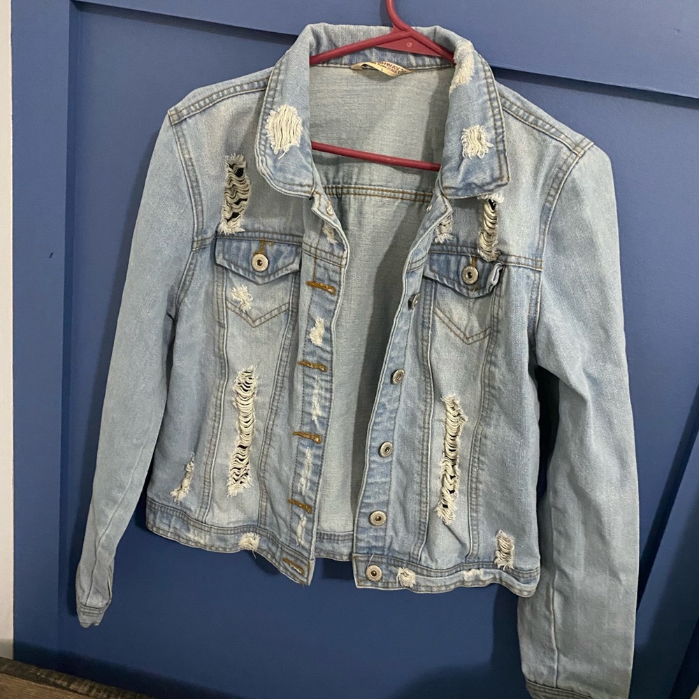 Light Blue Distressed Jean Jacket